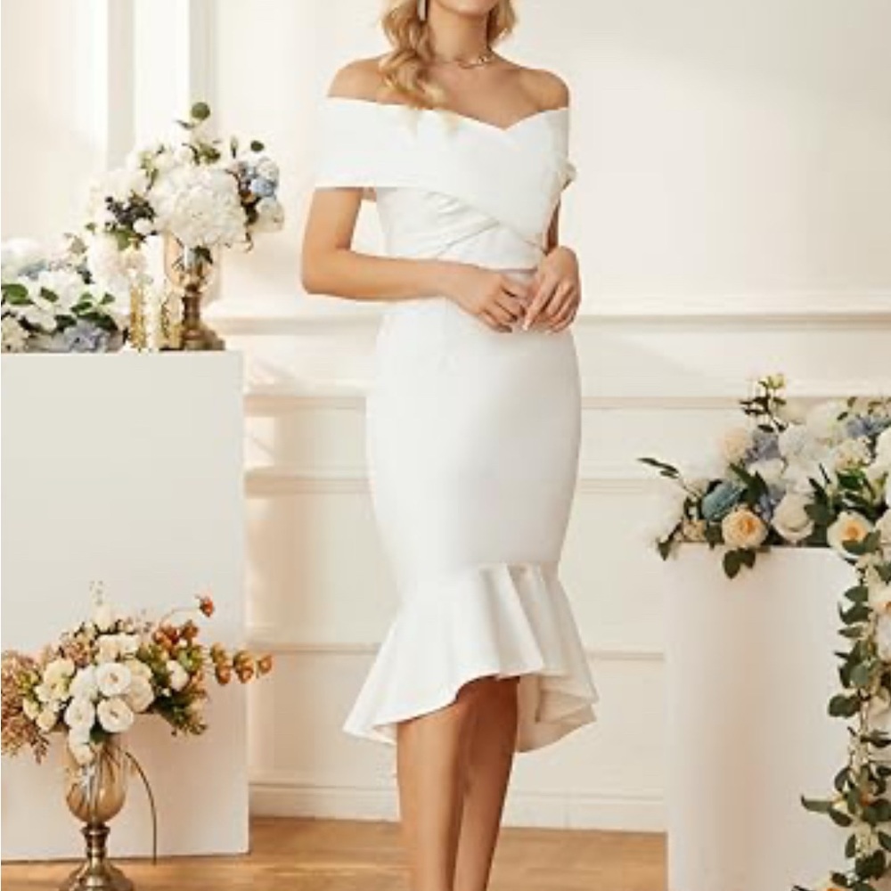 Grace Karin Off-Shoulder White Midi Dress